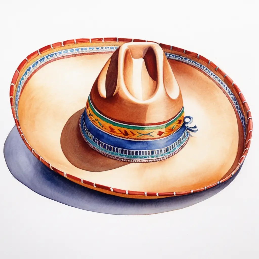 Vibrant Watercolor Illustration of a Mexican Hat