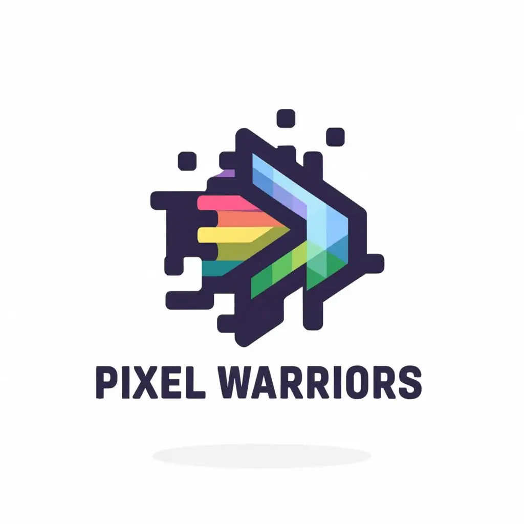 logo, Play button symbol, Logo for discord server,professional, with the text "Pixel warriors", typography