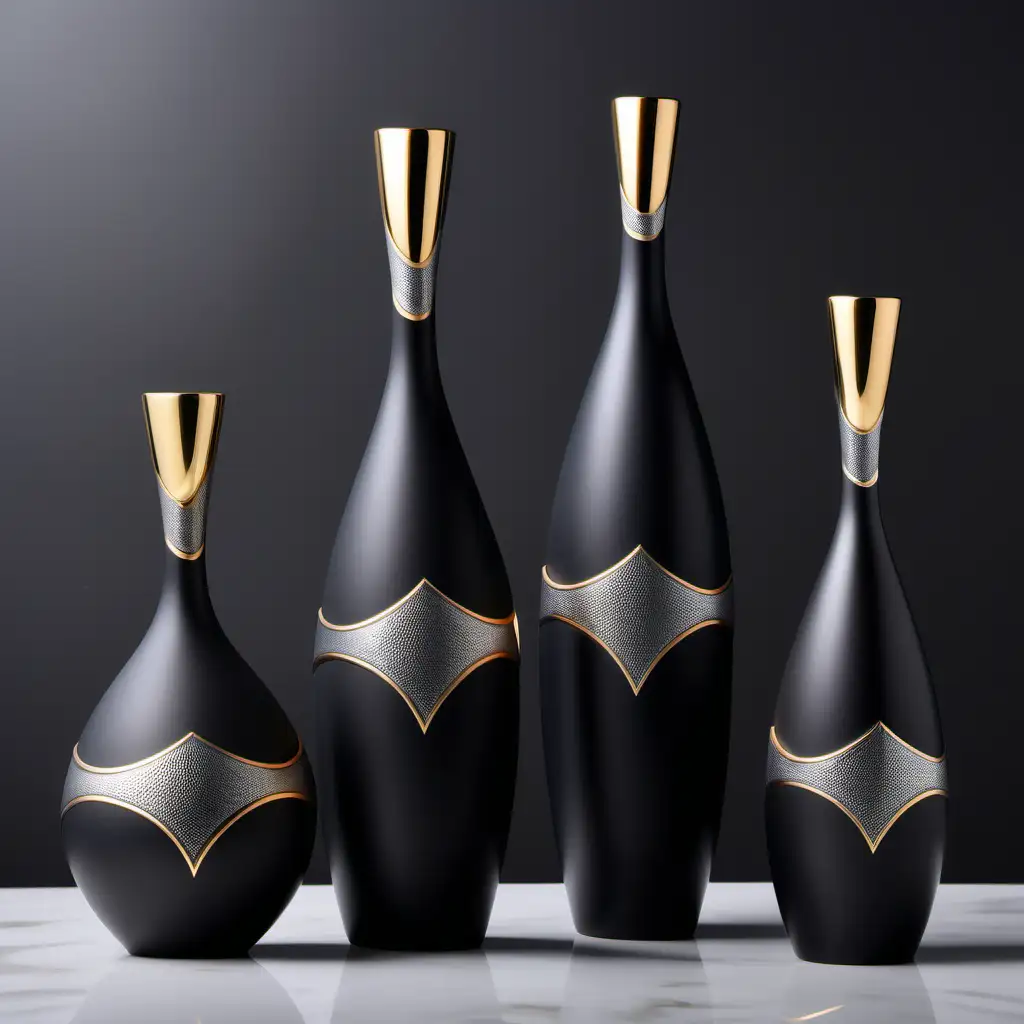 Luxurious HighEnd Wine Bottle Design with Matte Ceramic and Gold Decoration