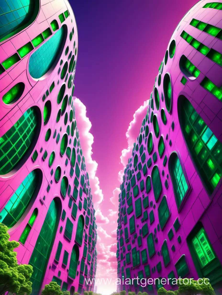 Futuristic-Cityscape-with-Curved-Buildings-and-Vibrant-Sky