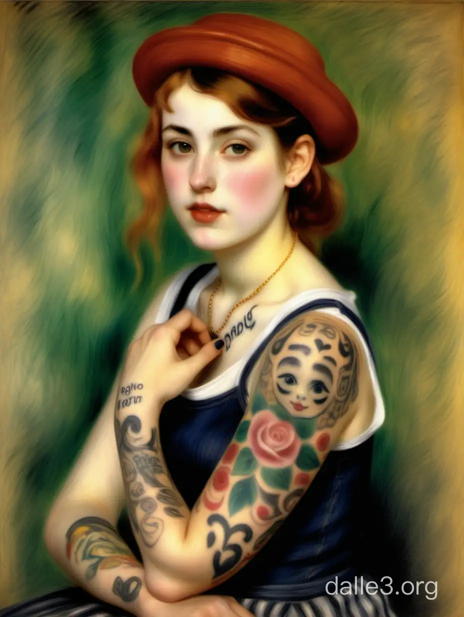 Auguste Renoir painting of a hipster girl with tattoos