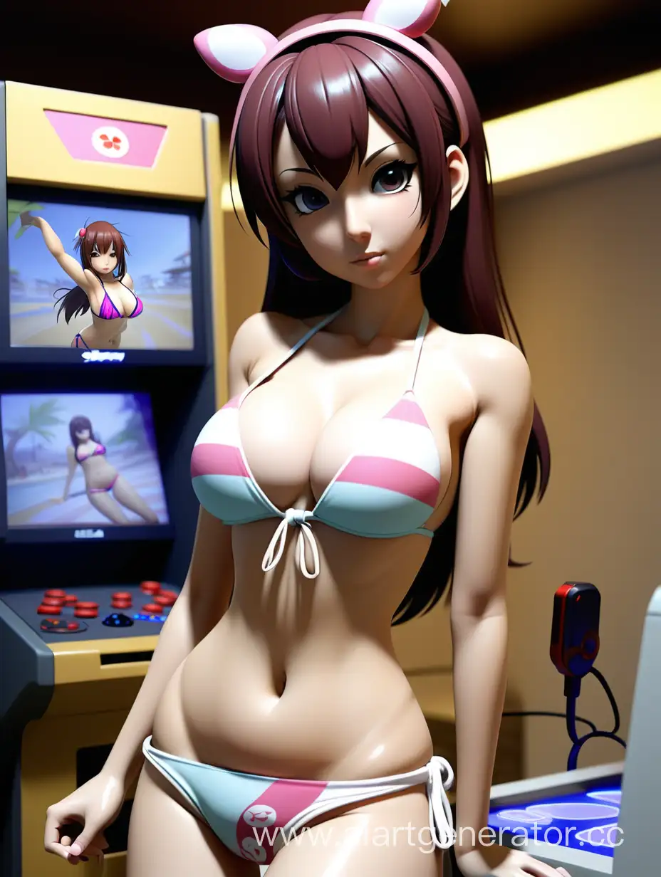 A sexy and cute japan gamergirl in a bikini