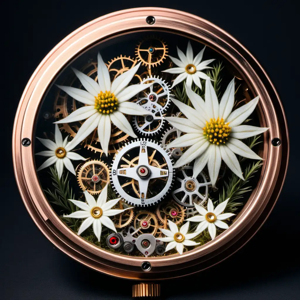Intricate Clockwork Design with Edelweiss Flowers