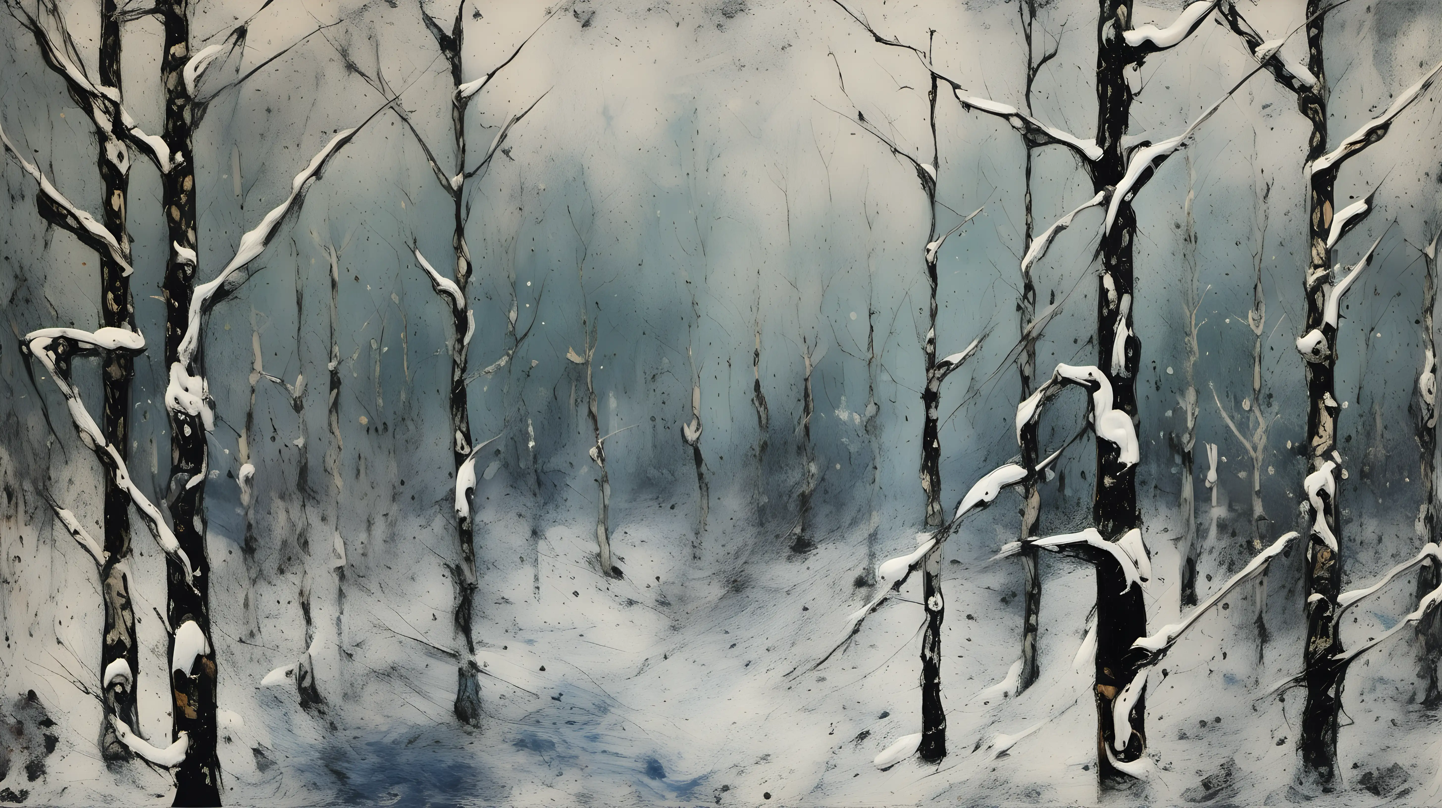 Abstract Winter Forest in Jackson Pollock Style
