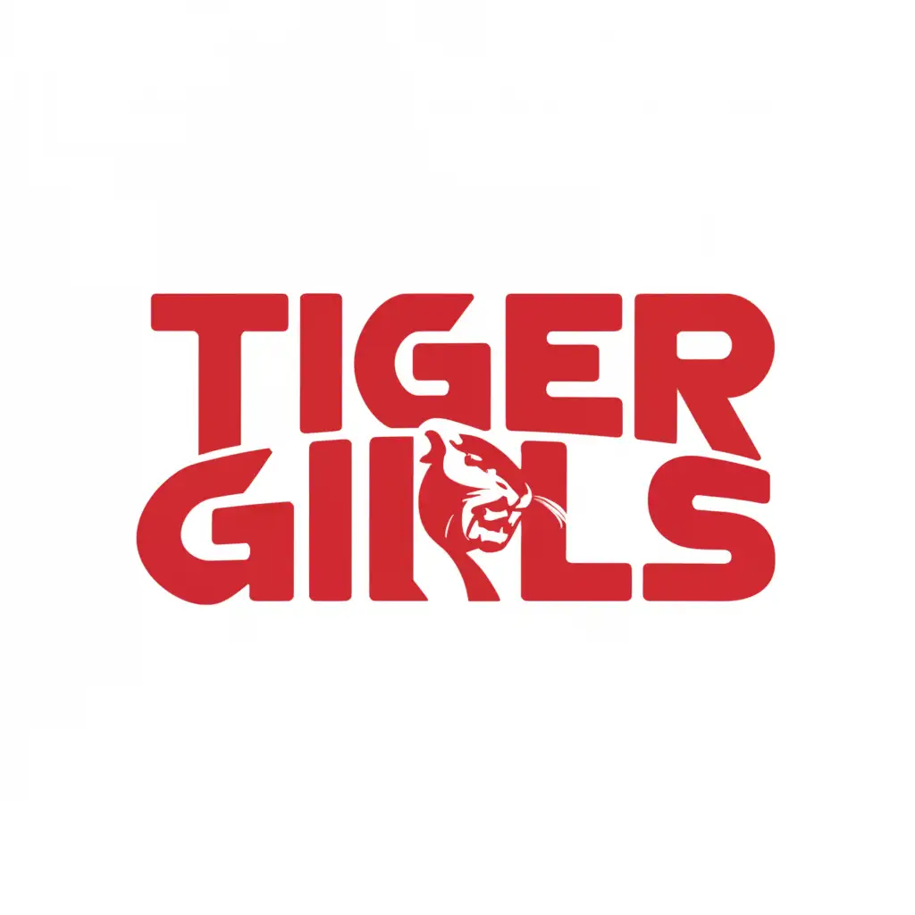 a logo design,with the text "Tiger Girls", main symbol:Sideway of tiger 
and basketball 
outline in white, words in red,Minimalistic,be used in Events industry,clear background