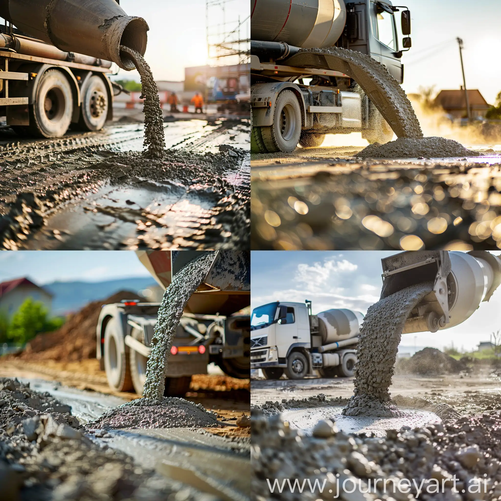 Concrete truck pouring cement on the ground in a construction site