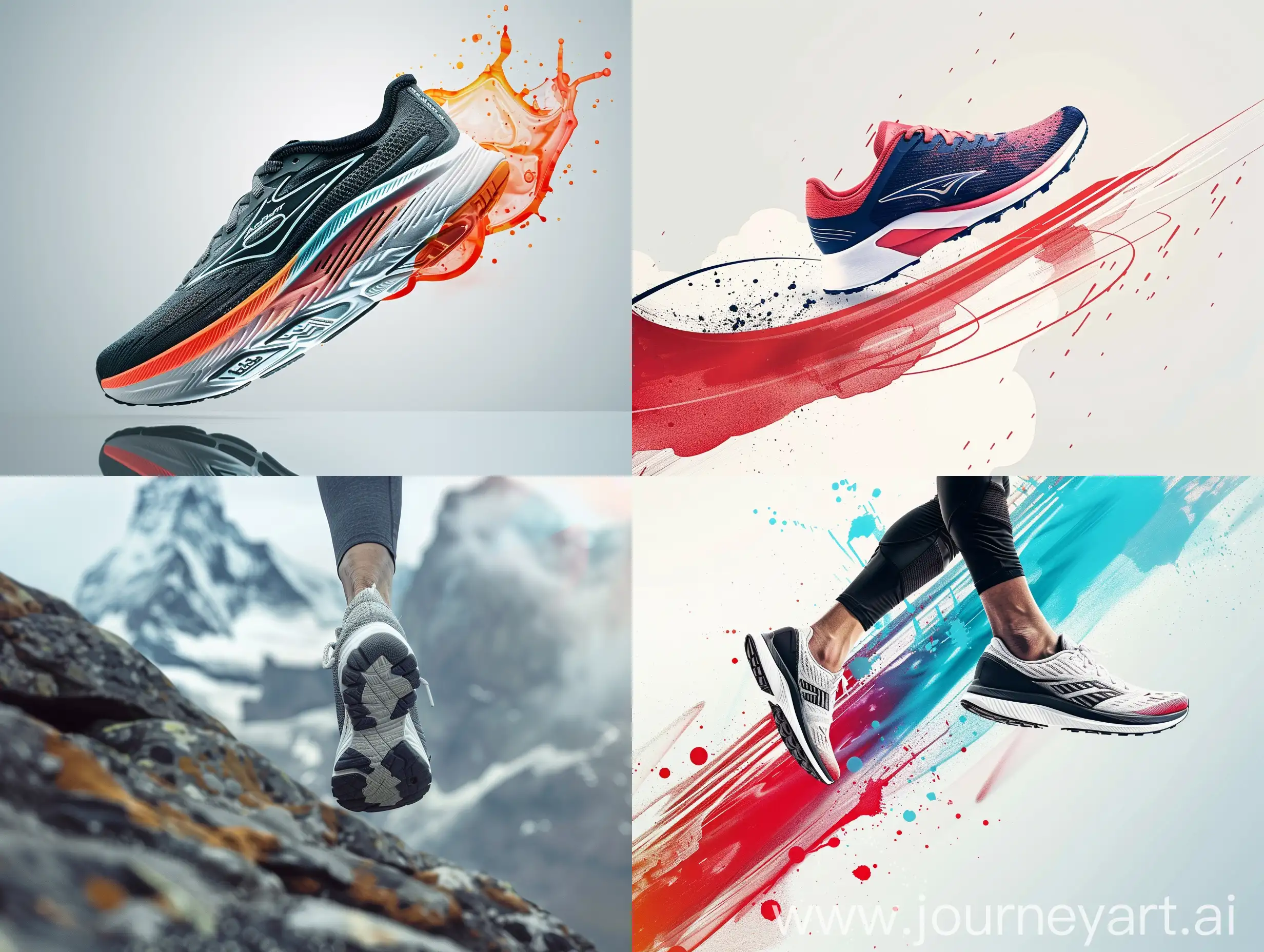 横版海报，运动风，科技简洁，跑鞋，在上坡路段对跑鞋性能的宣传，左侧留白