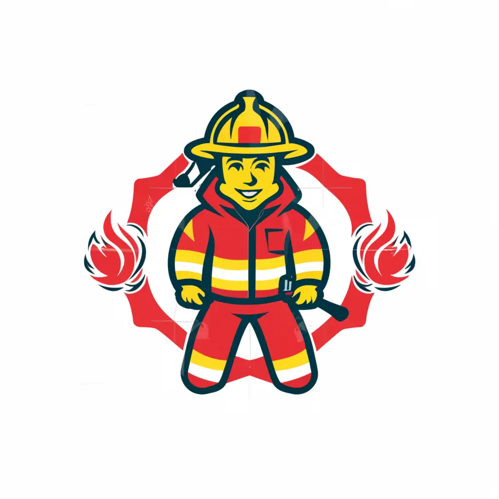 a logo design,with the text "Cheerful firefighter", main symbol:firefighter figure,Moderate,be used in Entertainment industry,clear background