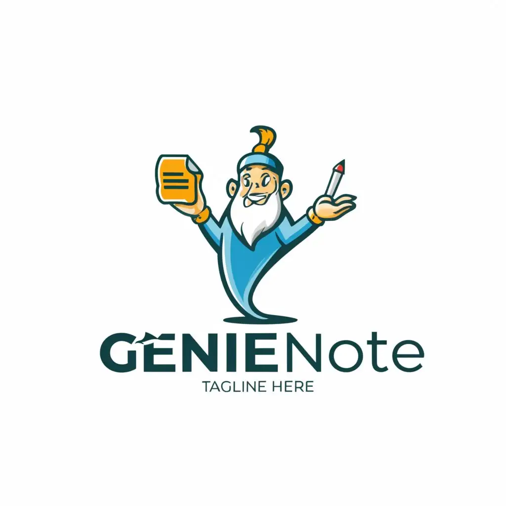 LOGO-Design-For-Genie-Note-Magical-Genie-with-Notepad-Illustration-for-Educational-Branding