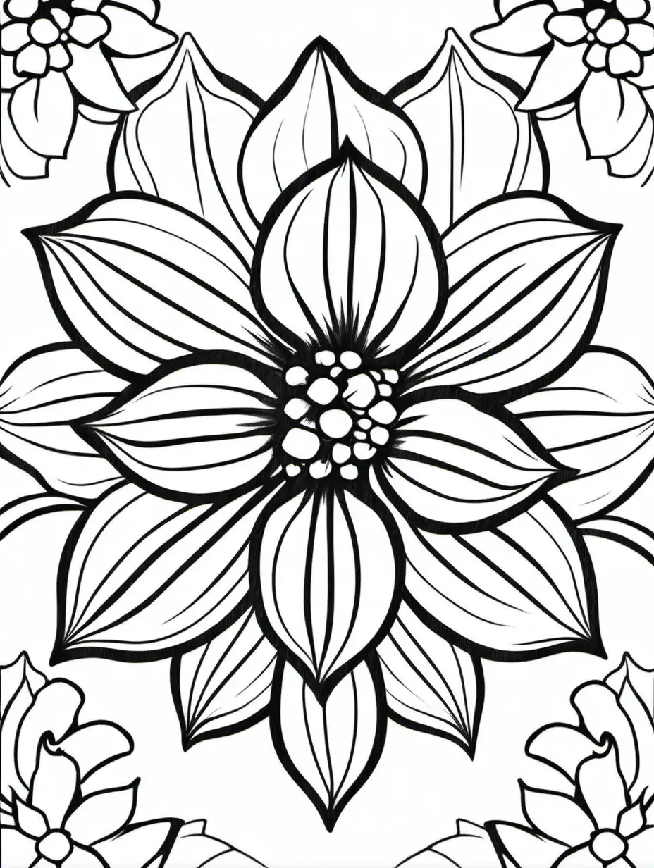 Simple Black and White Flower Coloring Book Page