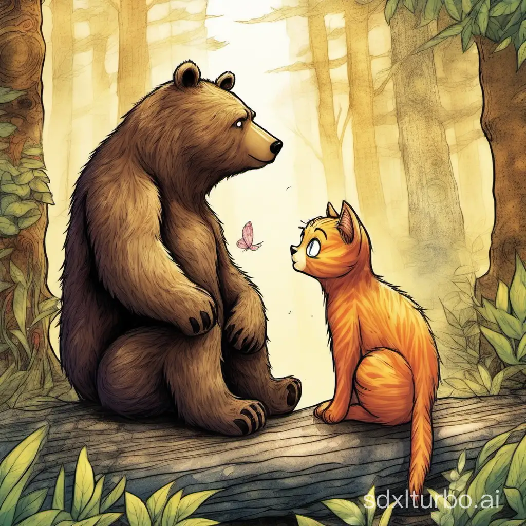 The name Bear and the Cat: In Search of Friendship is a book about the epic adventure and friendship of a bear cub and a kitten.