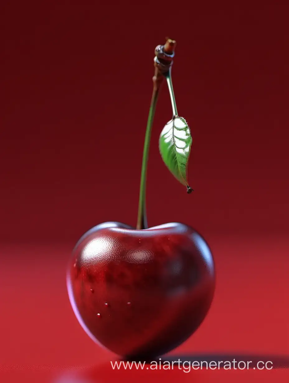 red Cherry close up 8k realistic on red Background.