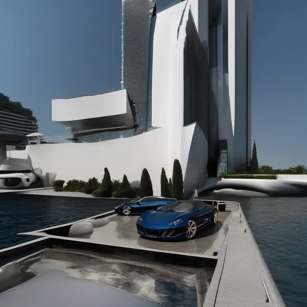 place luxury sports cars on top of the water 