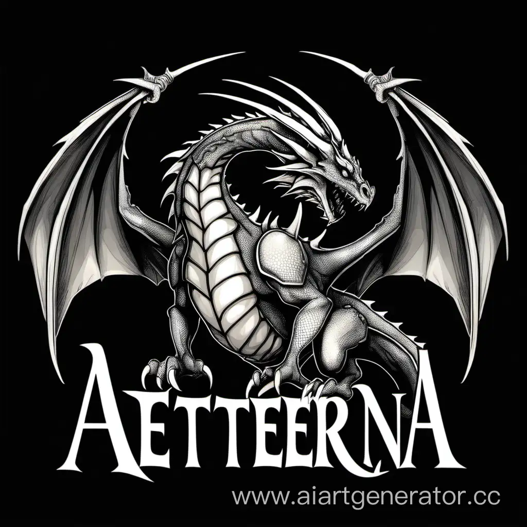 Простой 2D дракон на черном фоне с надписью AETERNA CIS