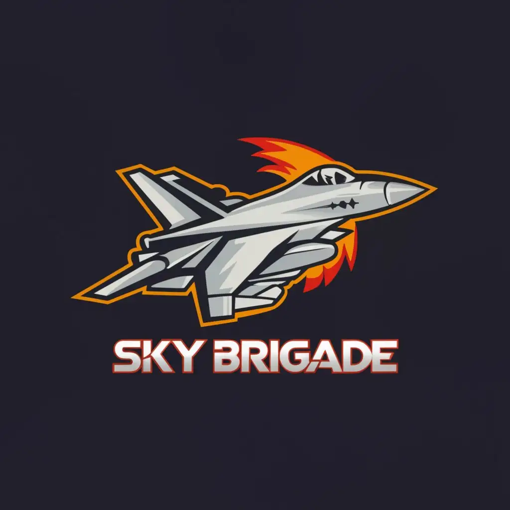 a logo design,with the text "SKY BRIGADE", main symbol:A jet f14 tomcat,complex,be used in Technology industry,clear background