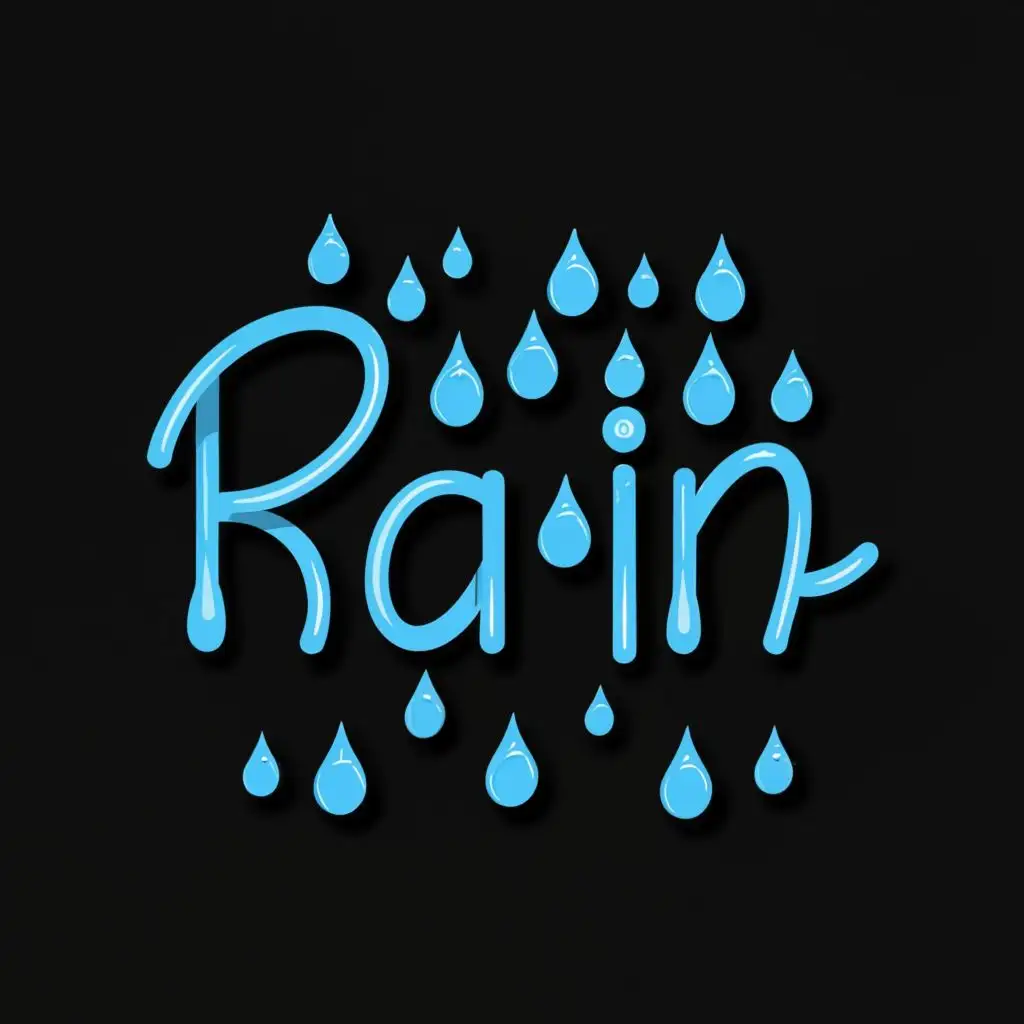 logo, the text made of rain drop more realist, with the text "Rain", typography