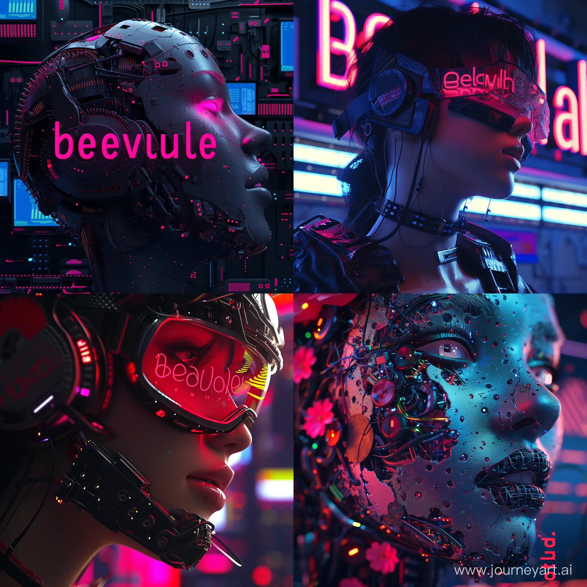 cover art for the track titled "beautiful" , cyberpunk style, 3d