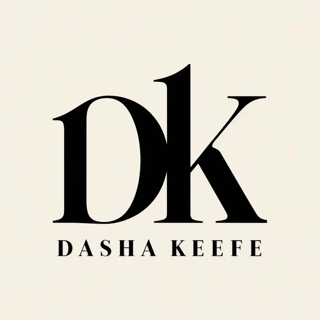 logo, DK, with the text "DASHA KEEFE", typography, be used in Home Family industry