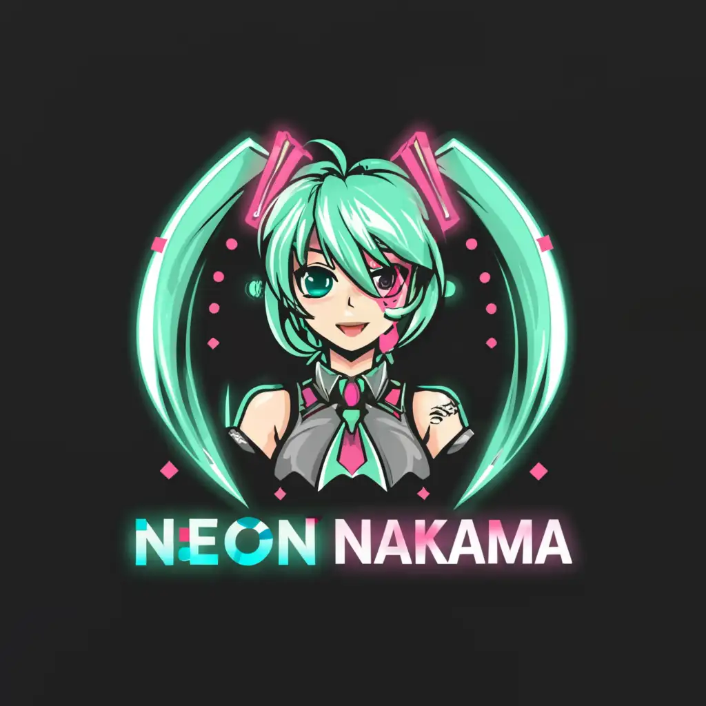 a logo design,with the text "Neon Nakama", main symbol:Anime Girl Character, Miku,complex,be used in Technology industry,clear background