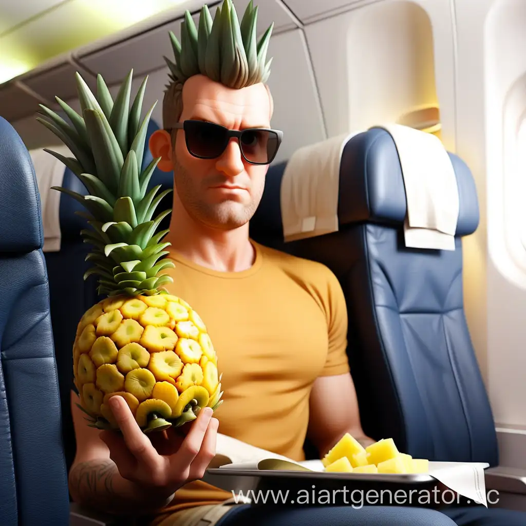 Man-Holding-Pineapple-on-Airplane
