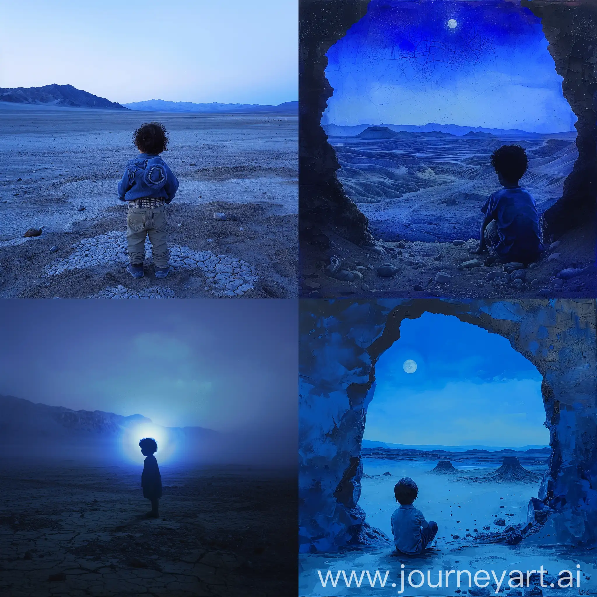 طفل داخل صحراء ساعه زرقاء