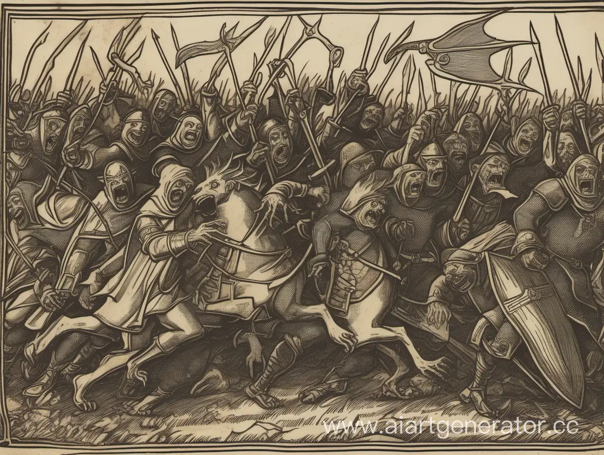 Medieval-Peasants-Under-Monster-Attack-Fantasy-Artwork-Depicting-Chaos-and-Danger