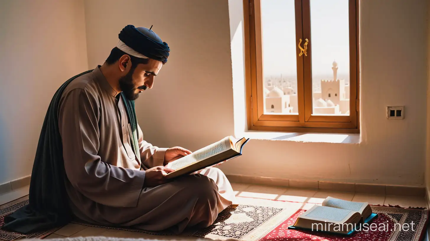 Umayyad Man Reading Quran by Sunlit Window