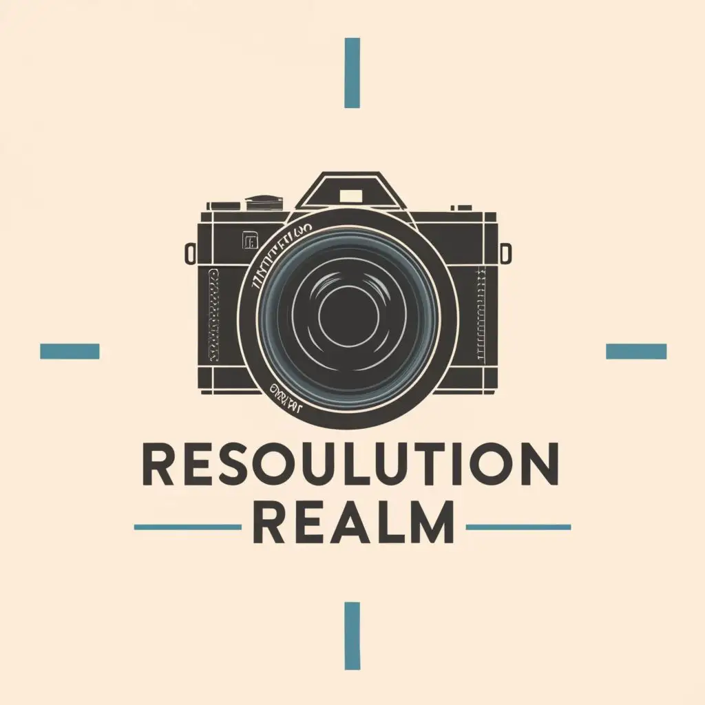 logo, Camera, with the text "Resolution Realm", typography