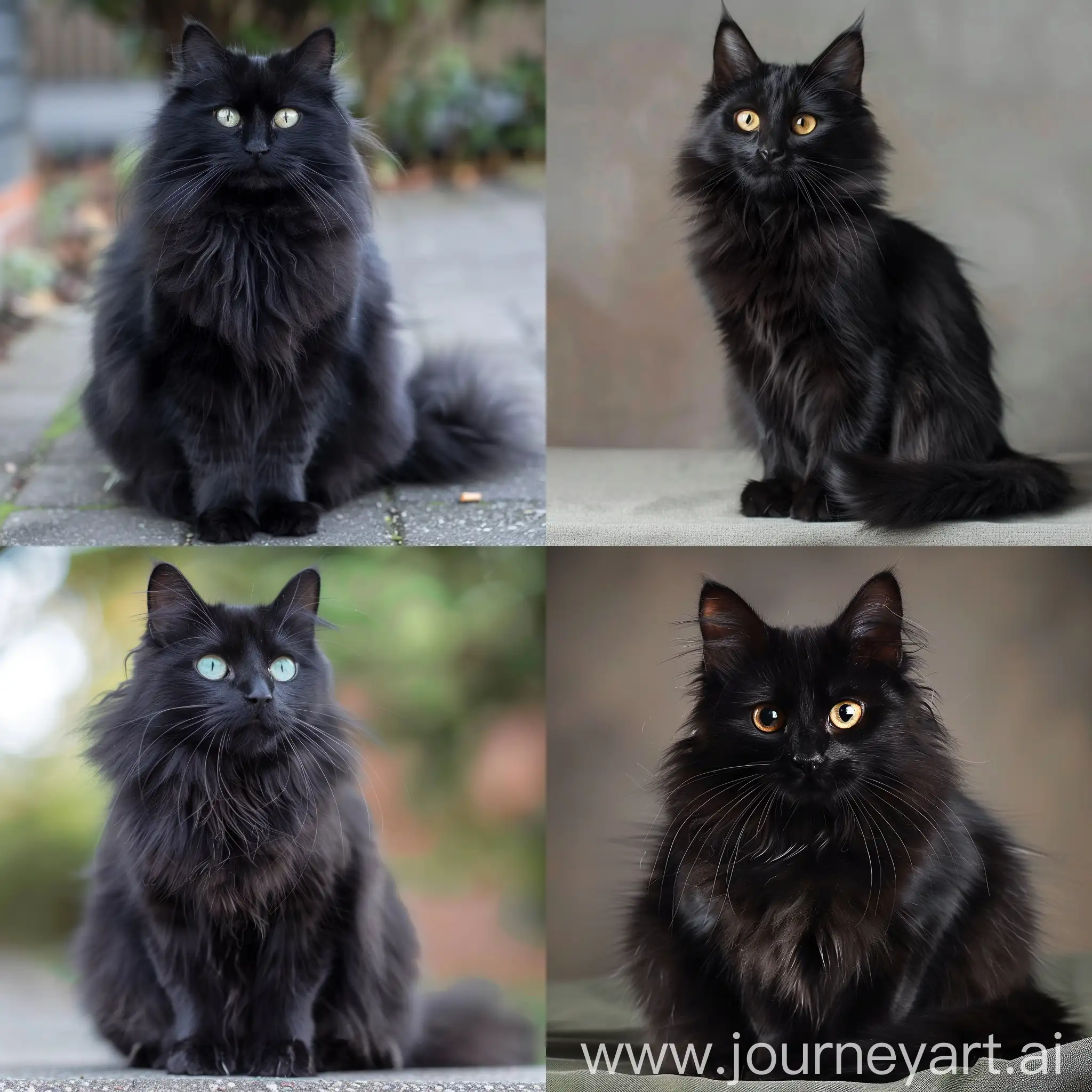 Elegant long hair black cat