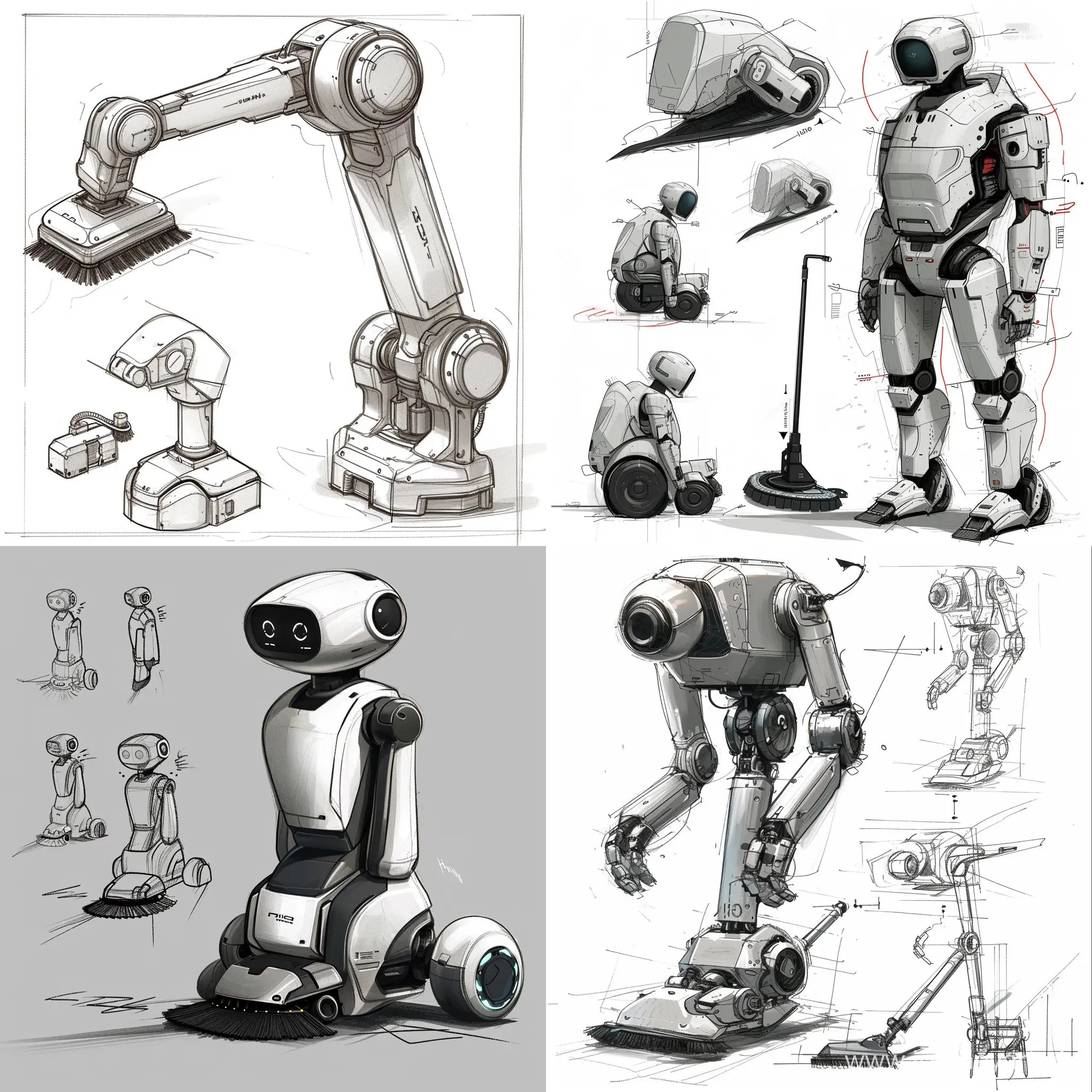industrial robot, sweeper, design, autonomous robot, smart robot, sketches