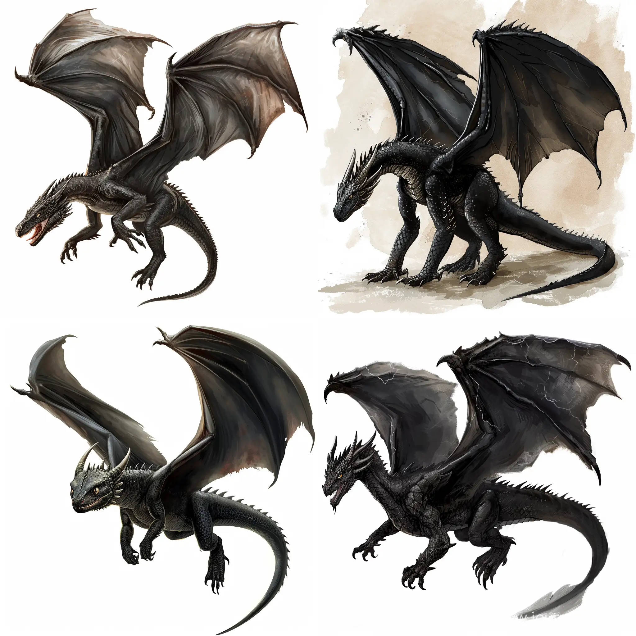 A full image of a Black flying dragon