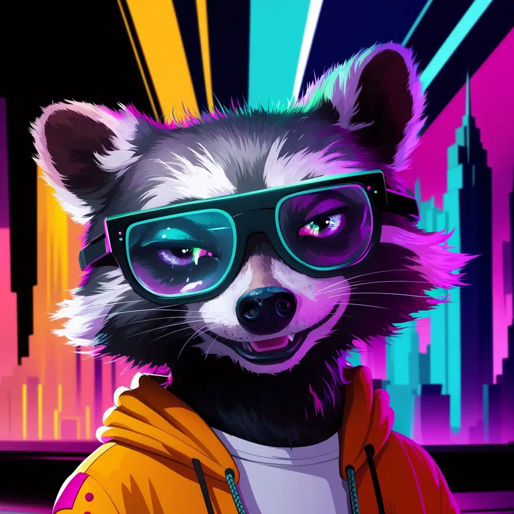 Vibrant-Raccoon-Avatar-with-Stylish-Glasses-on-Colorful-Background