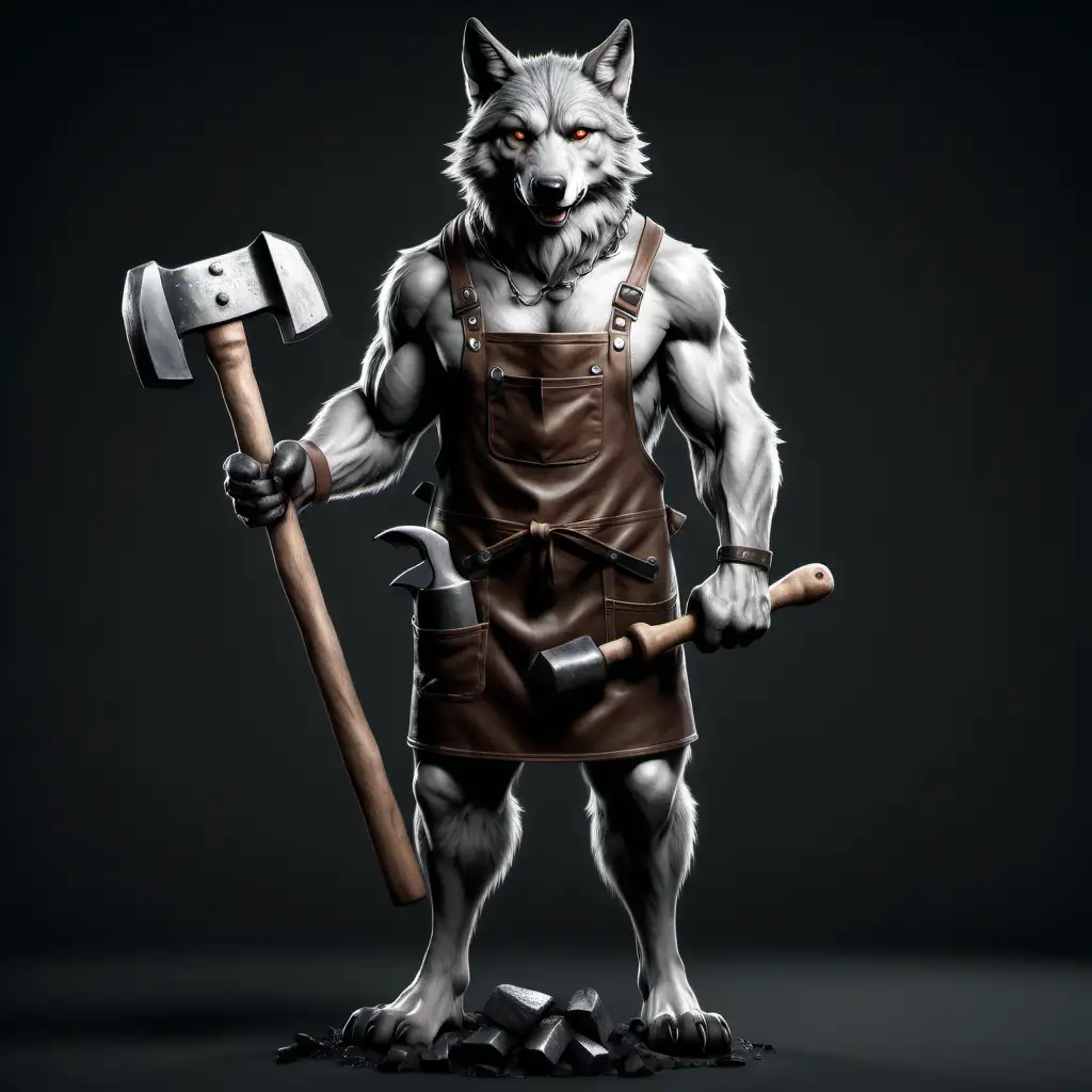 Realistic Wolf Blacksmith Crafting with Hammer in Wolf Paws