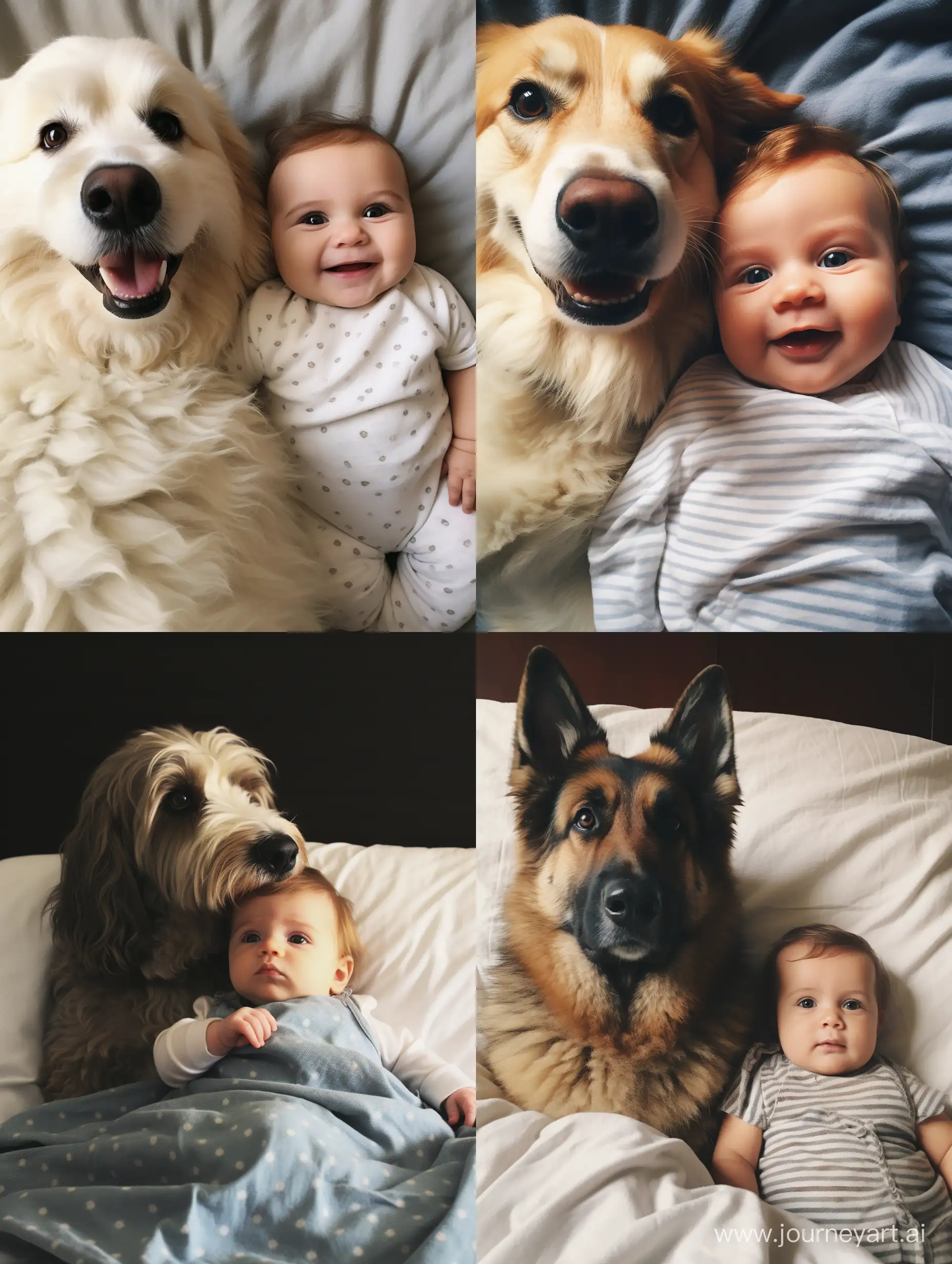 A dog caring for a baby