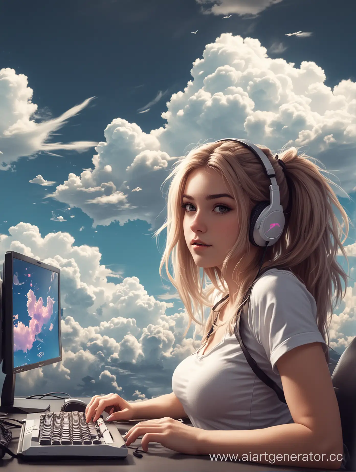 Gamer-Girl-with-Desktop-Clouds-Futuristic-Gaming-Setup-and-Dreamy-Atmosphere