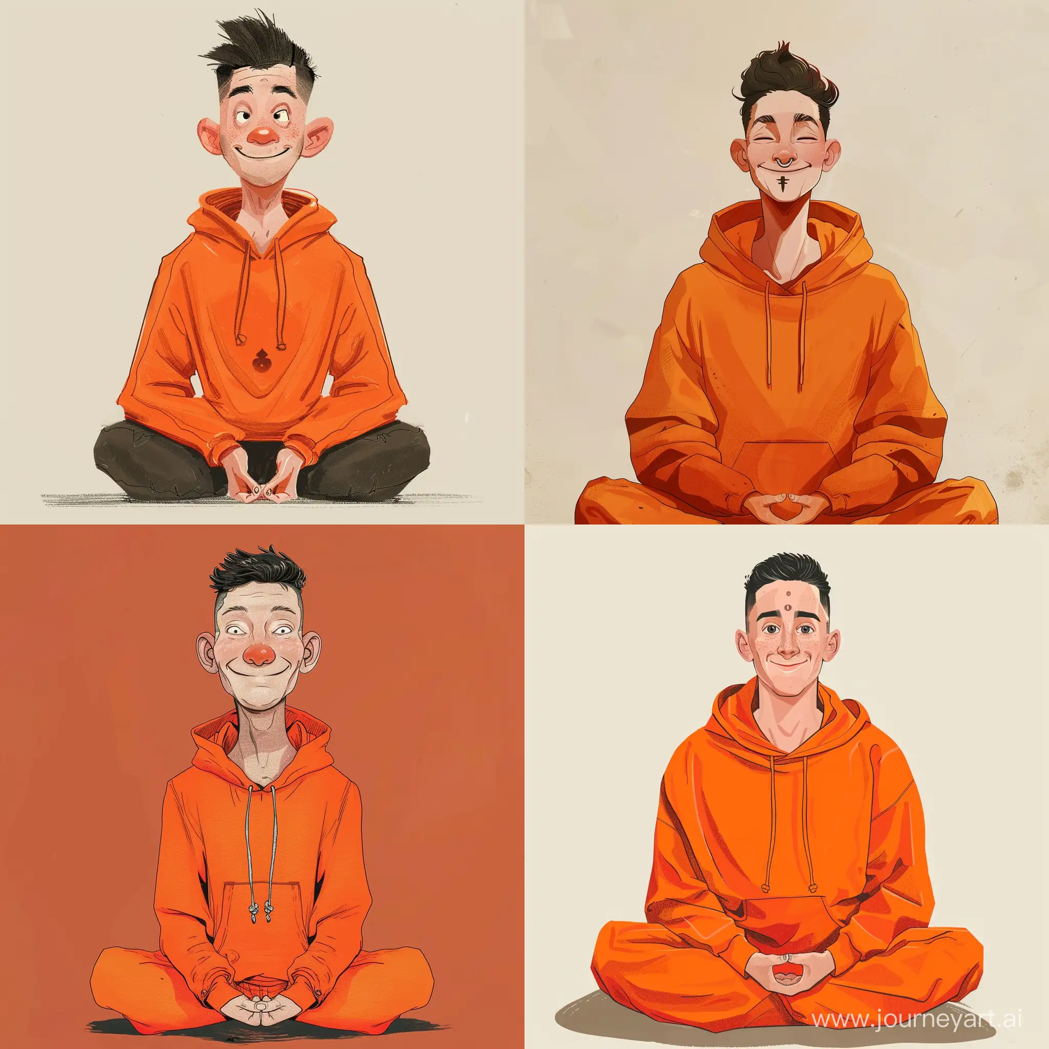 Smiling-Man-in-Lotus-Position-with-Orange-Hoodie-and-Soul-Patch