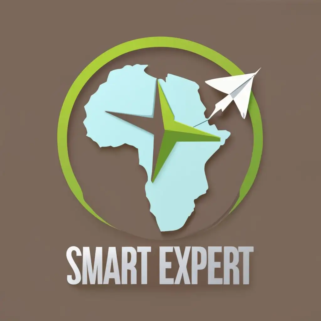 logo, African map with paper plane, with the text "Smart Expert", typography, be used in the Technology industry. Add a gradient of sky blue and light green as the theme. Additionally, frame it within a circle