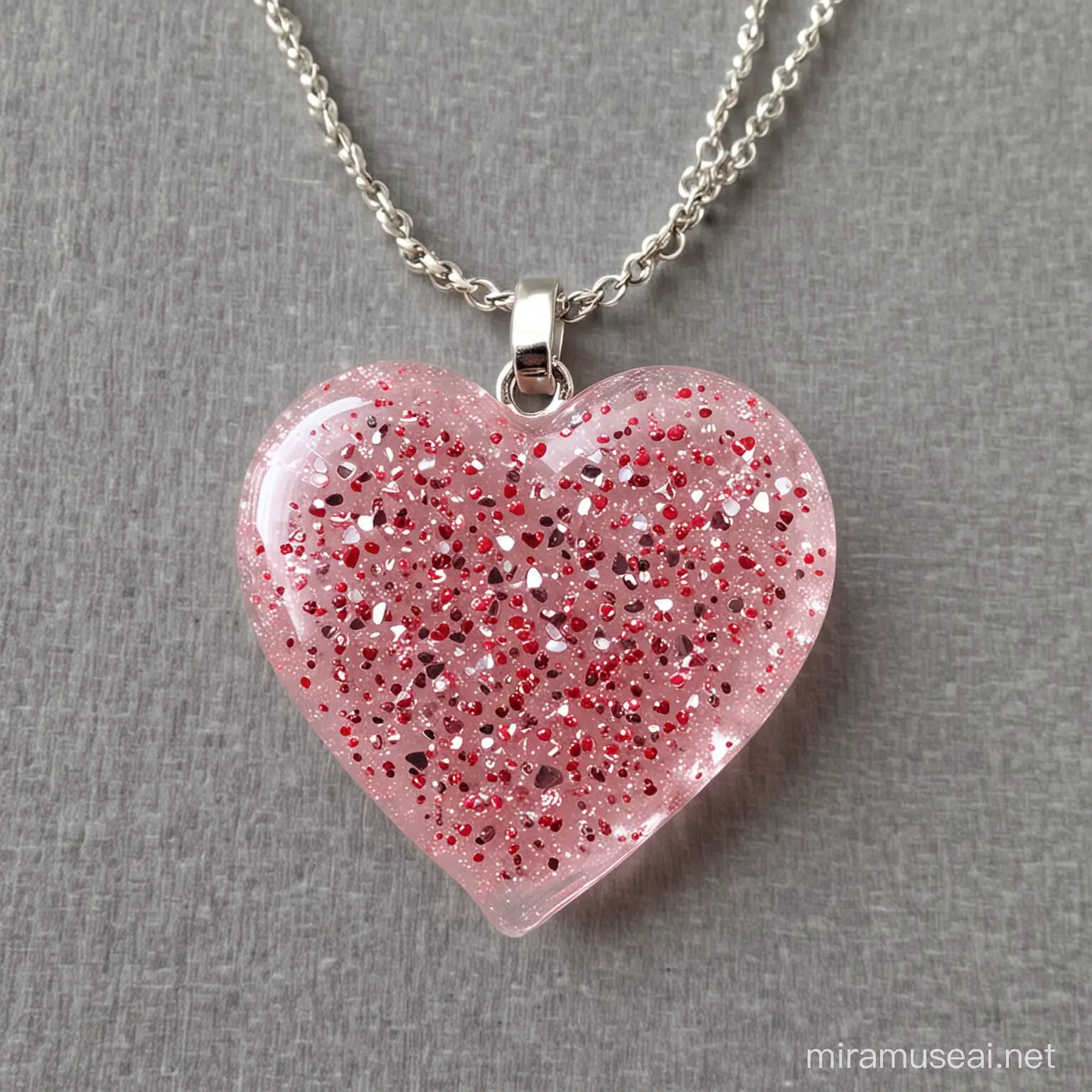 Handcrafted Resin Heart Pendant with Metallic Flakes and Beads
