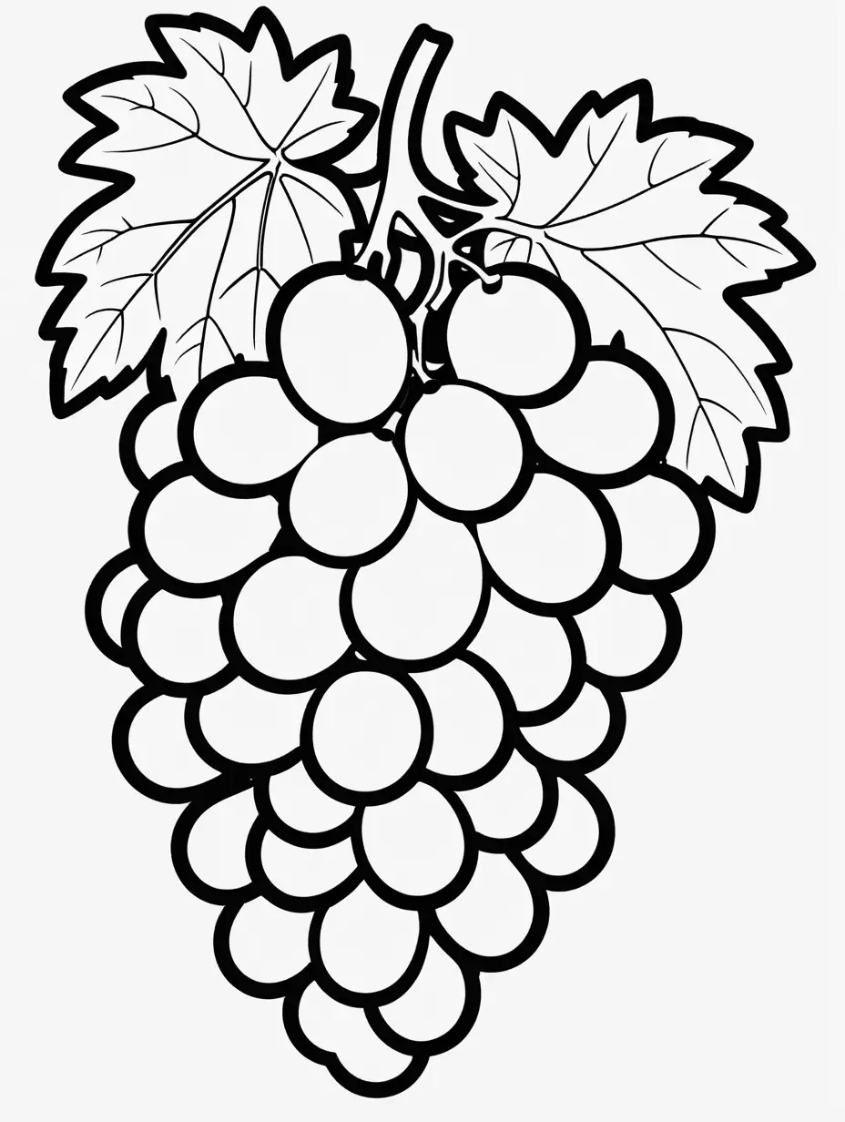 coloring book, cartoon drawing, clean black and white, single line, white background, cute large grape emojis