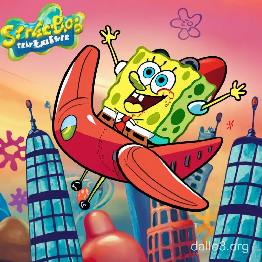 spongebob and patrick fly planes into towers