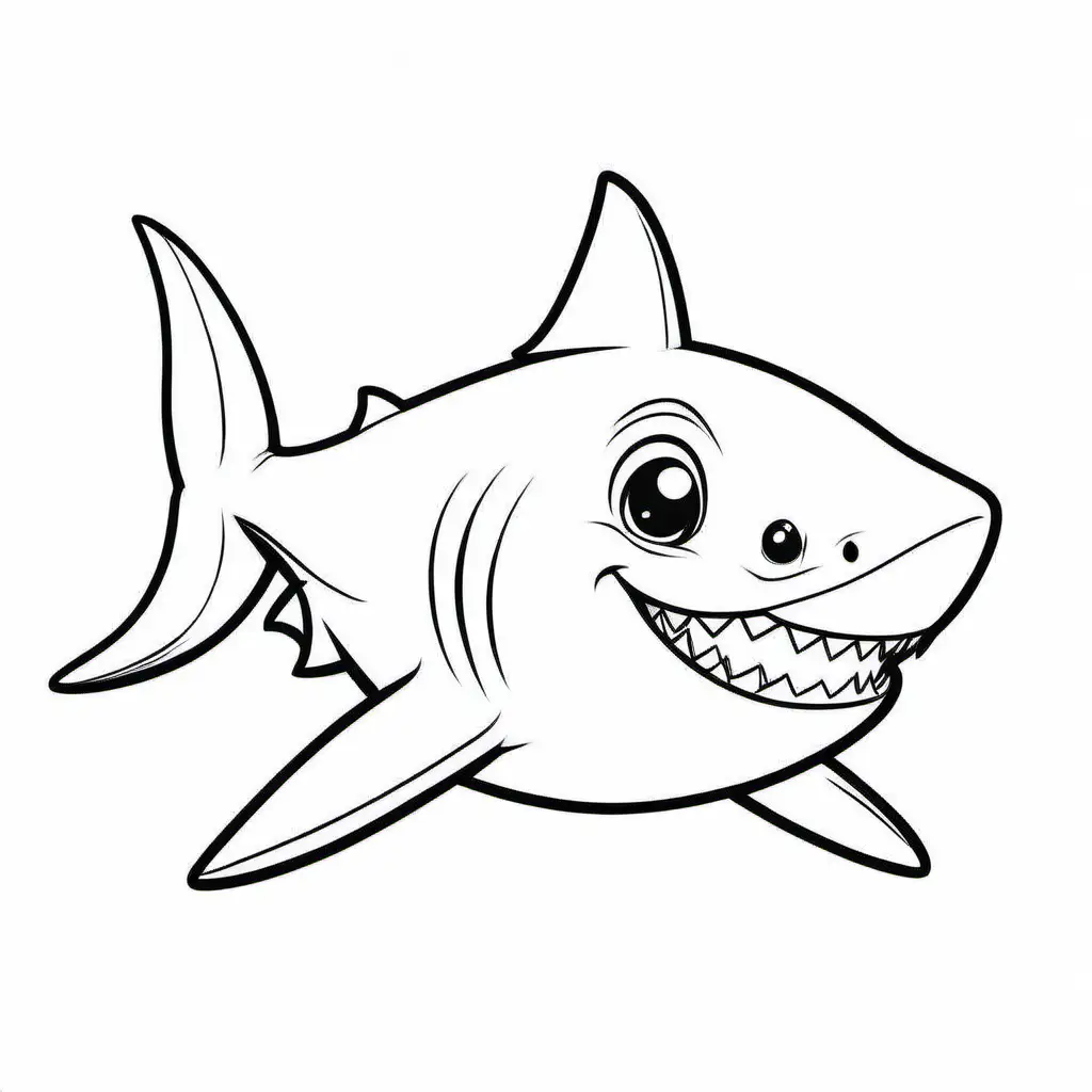 Baby shark without background , Coloring Page, black and white, line art, white background, Simplicity, Ample White Space. The background of the coloring page is plain white to make it easy for young children to color within the lines. The outlines of all the subjects are easy to distinguish, making it simple for kids to color without too much difficulty