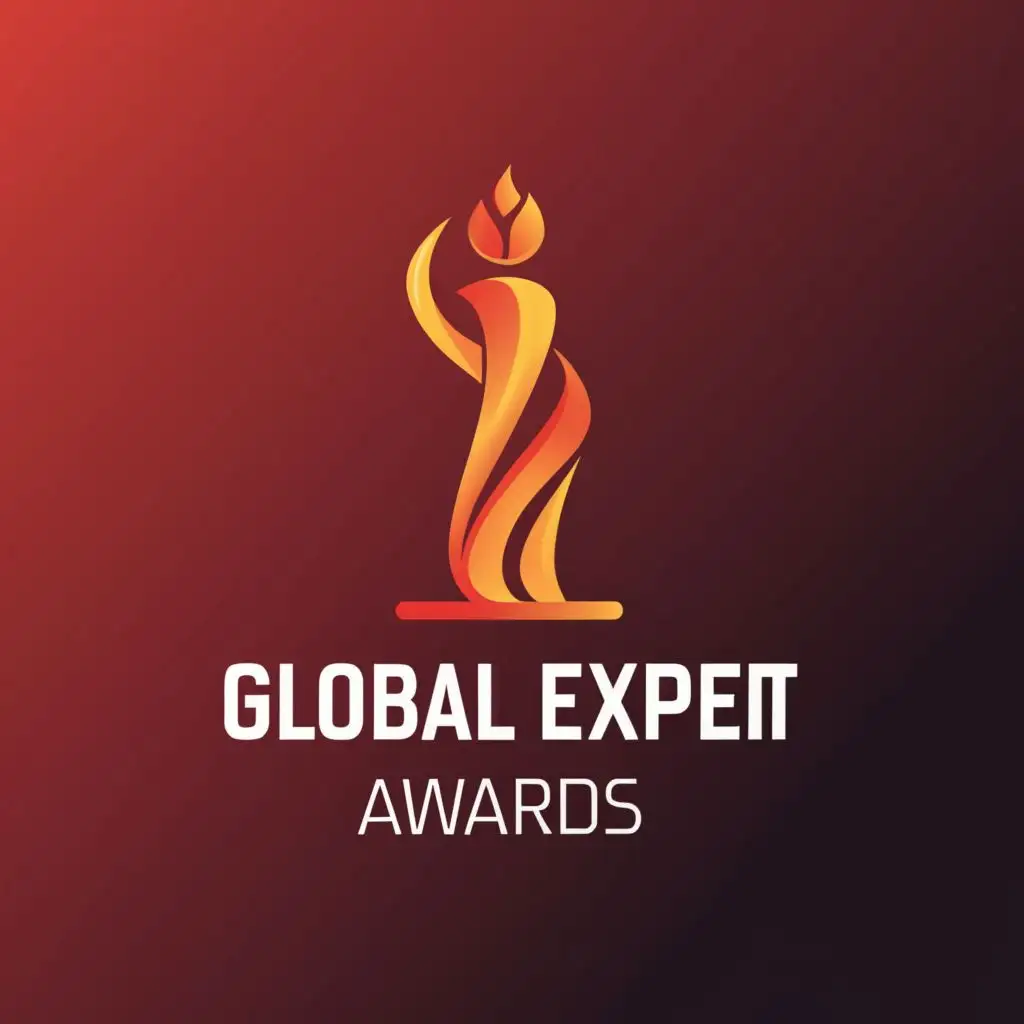 a logo design,with the text "Global Expert AWARDS - 2024", main symbol:1. THE ELEMENT THAT SHOULD BE USED IN THE LOGO Statuette, the element that shows the best MUST BE ONLY THE STATUETTE
2. Male and female expert bloggers who blog as experts on Instagram
Business, Beauty, Health, Education, Finance, Psychology, Jurisprudence - all areas are included
3. LOGO COLORS: Fire color, dark serial background (or white background - depending on the design and color palette used),Minimalistic,clear background