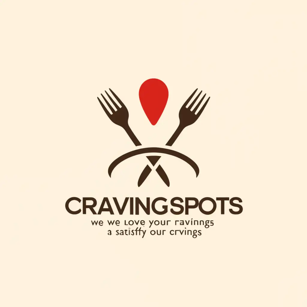 a logo design,with the text "Craving Spots
We love to satisfy your cravings", main symbol:map pin, spoon, fork,complex,be used in Restaurant industry,clear background