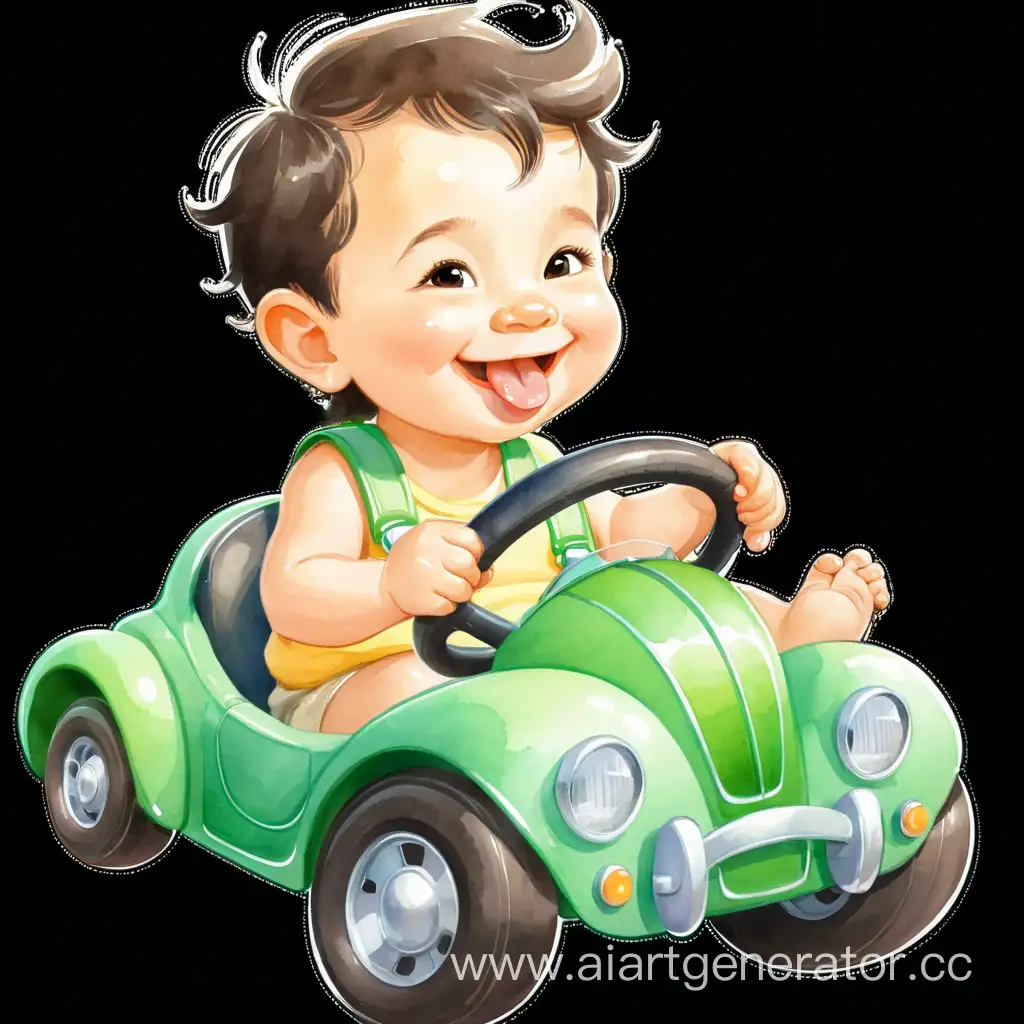 Cheerful-Baby-in-Vintage-Toy-Car-Cute-Watercolor-Cartoon-Illustration