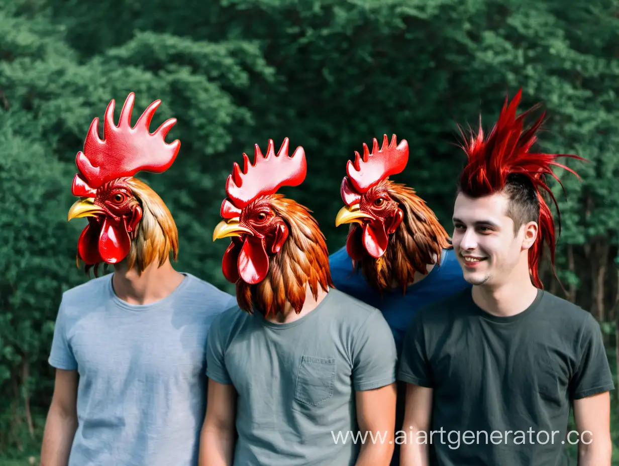 Men-with-Rooster-Heads-in-Playful-Outdoor-Scene