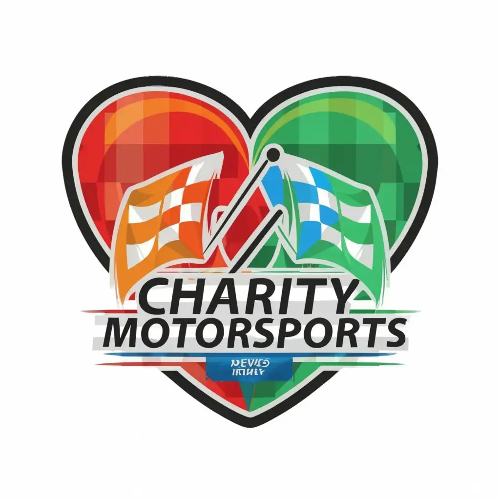 LOGO-Design-For-Charity-Motorsports-Vibrant-Heart-Flag-Emblem-with-Typography-for-Automotive-Industry