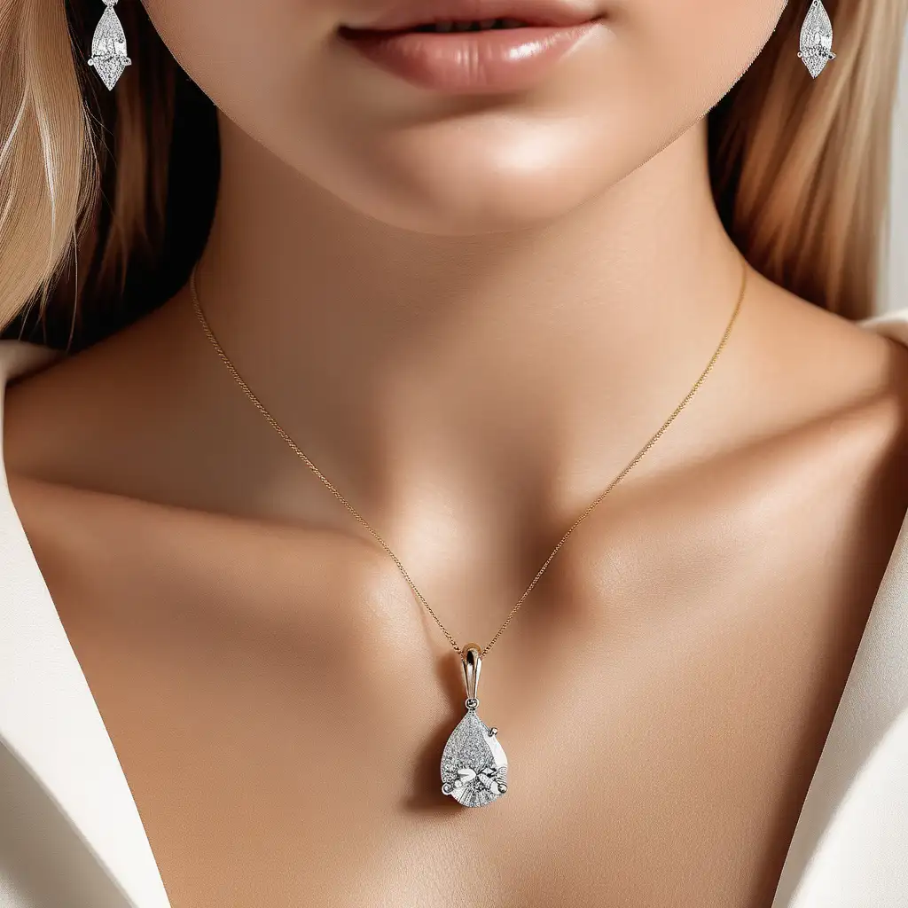 diamond Solitaire pear shape pendants on models for instagram post