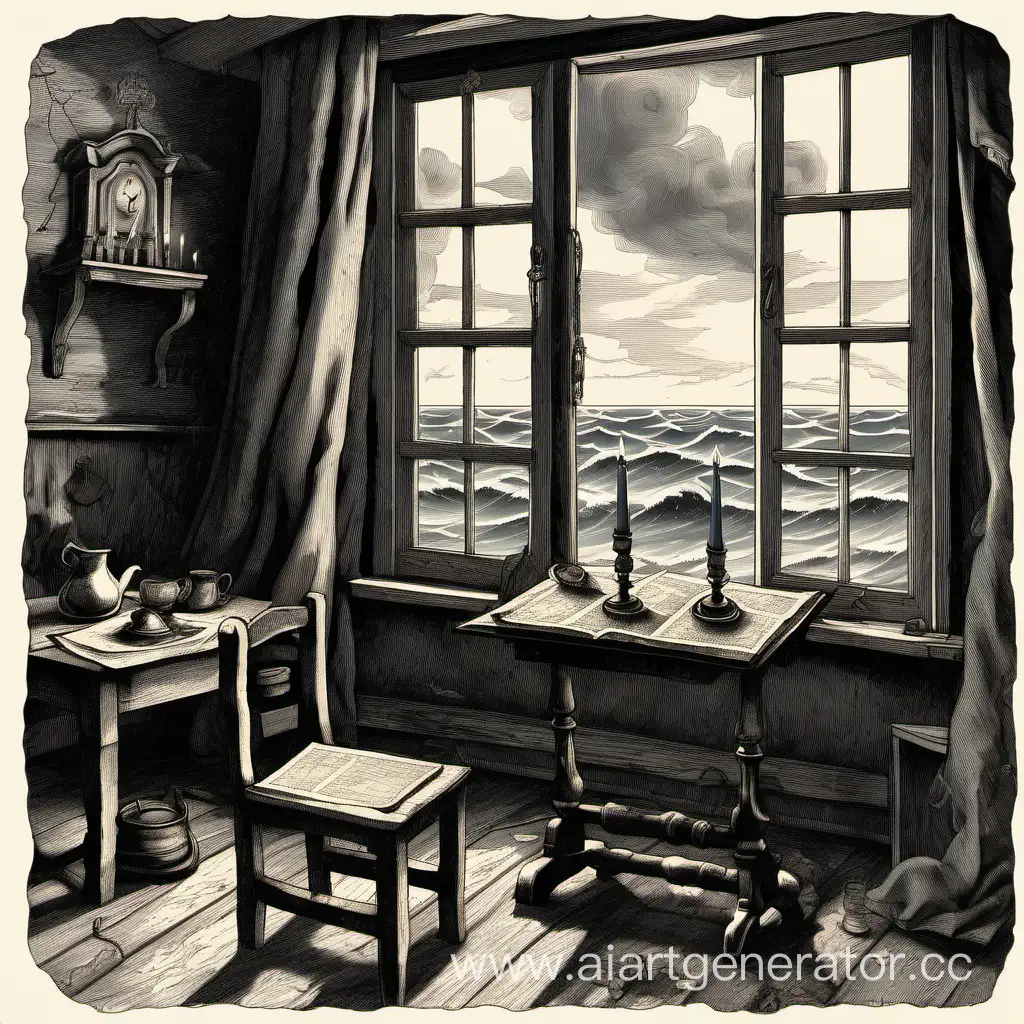 Stormy-Sea-View-Candlelit-Table-with-Old-Maps