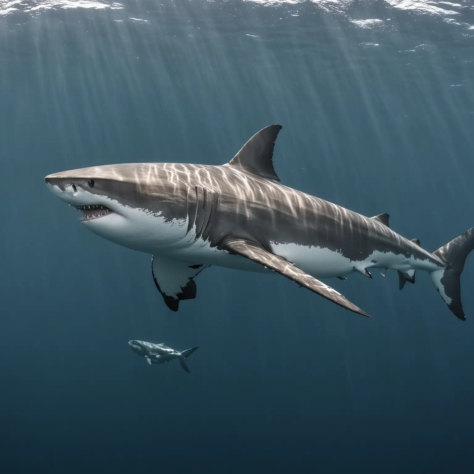 Majestic Great White Sharks Swimming in the Vast Ocean