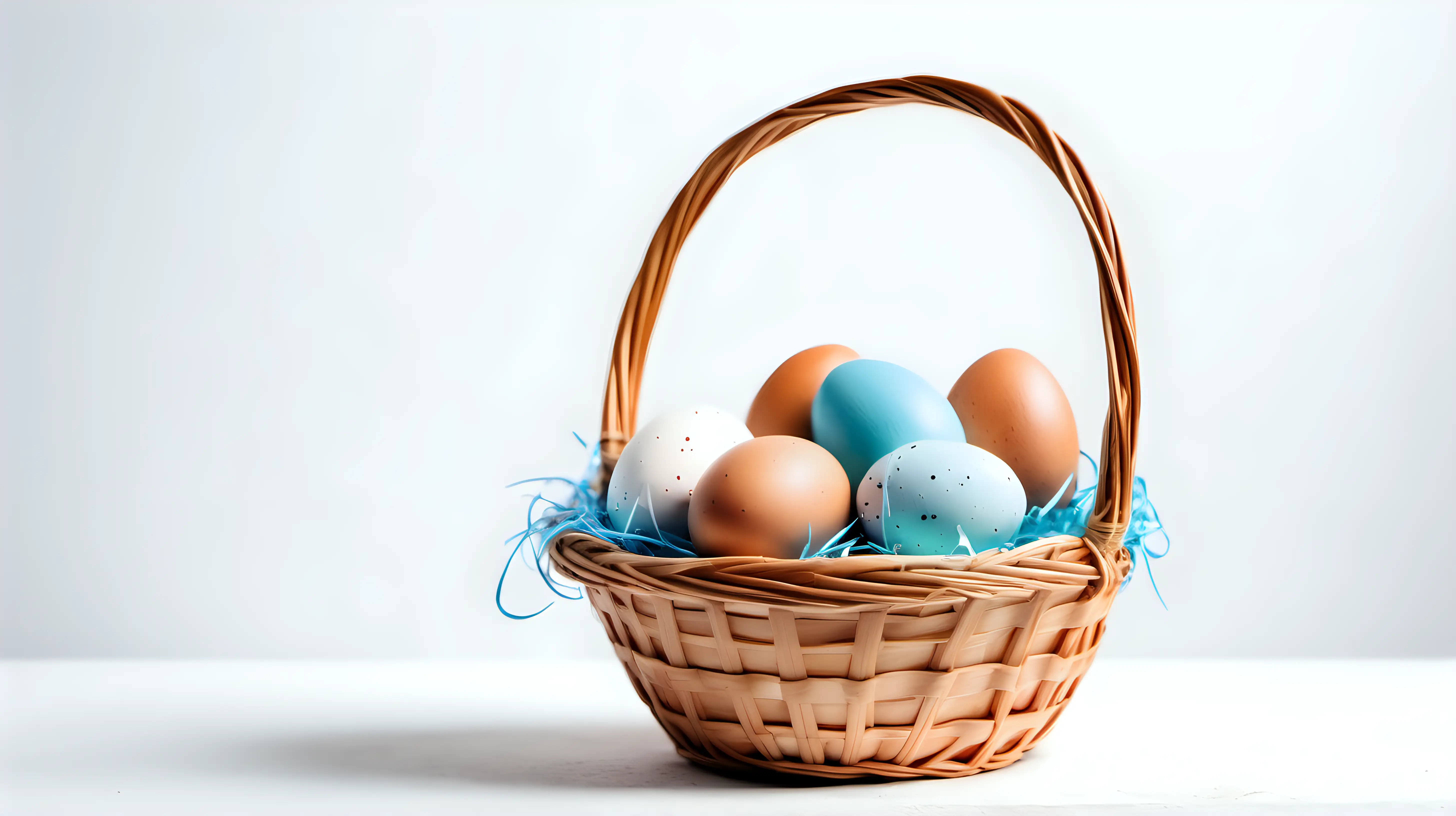 Easter day, egg in basket with white background, copy space

